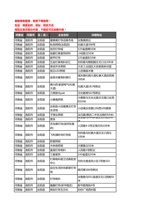 新版河南省洛阳市汝阳县灯饰企业公司商家户名录单联系方式地址大全48家