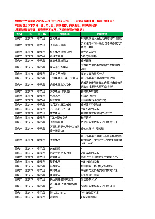 2020新版重庆市重庆市奉节县家用电器工商企业公司商家名录名单联系电话号码地址大全184家