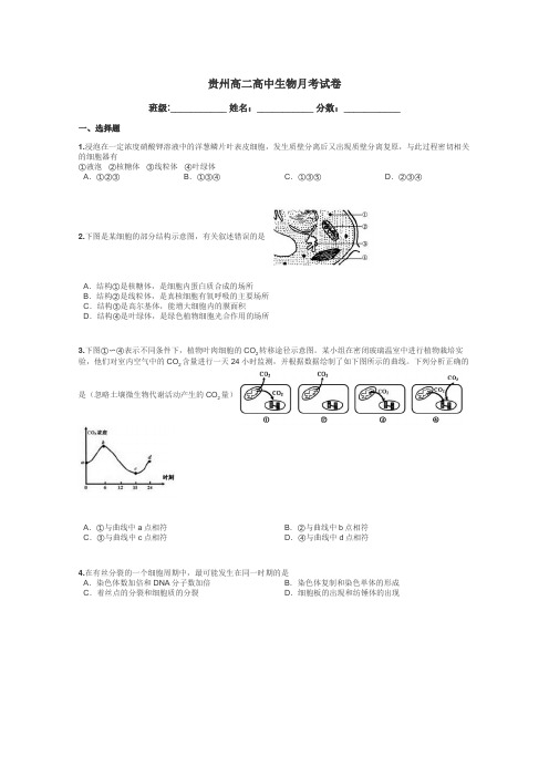 贵州高二高中生物月考试卷带答案解析
