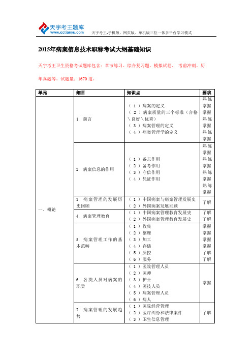 2015年病案信息技术职称考试大纲基础知识