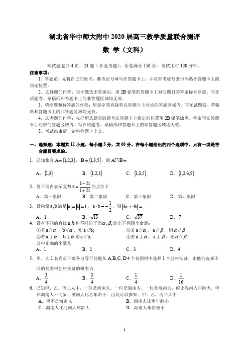 湖北省华中师大附中2020届高三教学质量联合测评(文数)