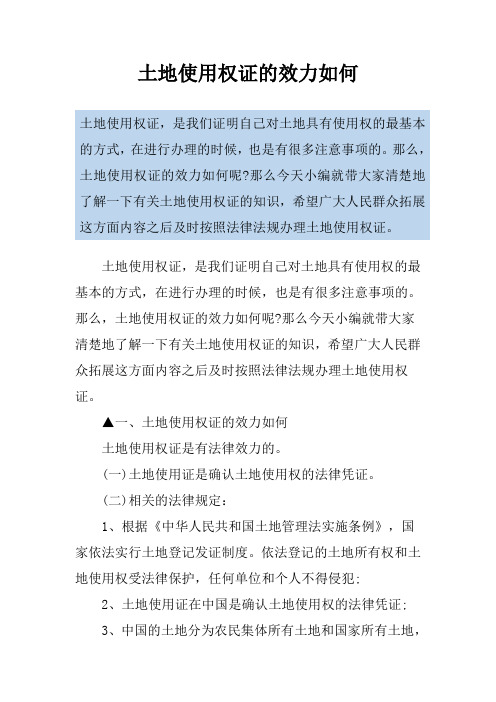土地使用权证的效力如何