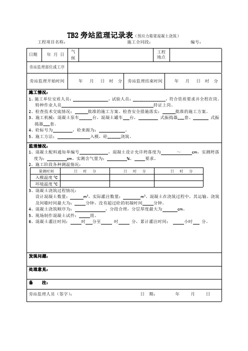 预制箱梁监理旁站记录表