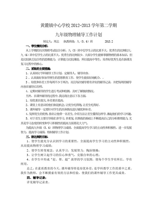 2013九年级物理辅导工作计划