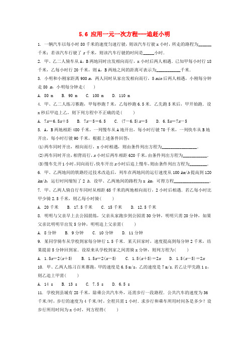 北师大版七年级数学上册：5.6应用一元一次方程—追赶小明 课时练习(附详细解析过程)