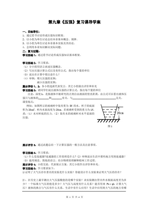 新人教版八年级物理下册第九章 小结与复习 导学案