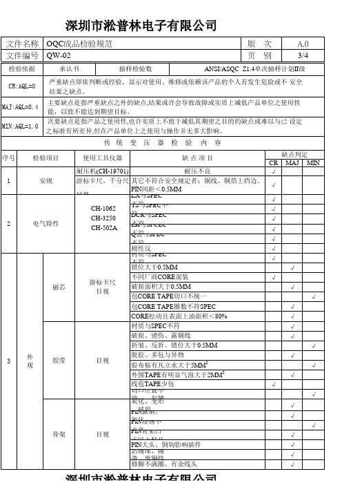 OQC成品检验规范(QW-02)传统