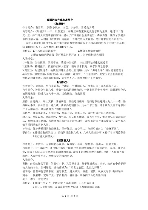 四大名著作者和故事简介