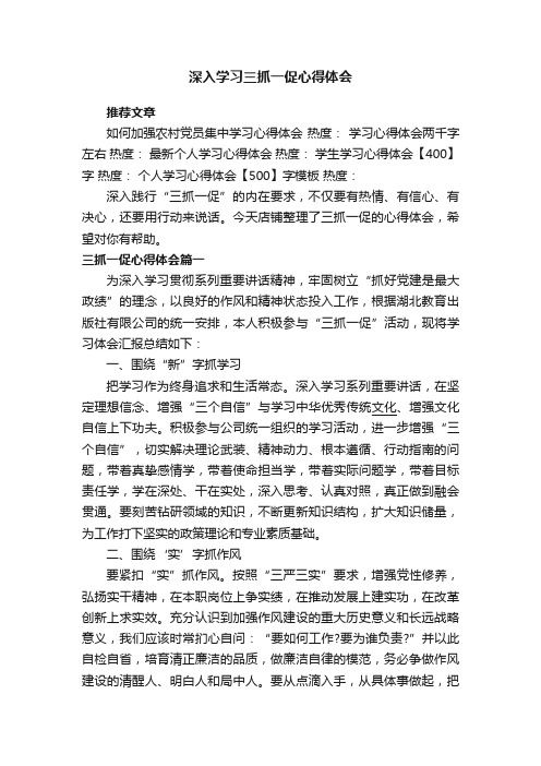 深入学习三抓一促心得体会