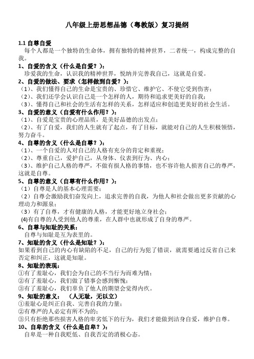 八年级上册思想品德(粤教版)复习提纲