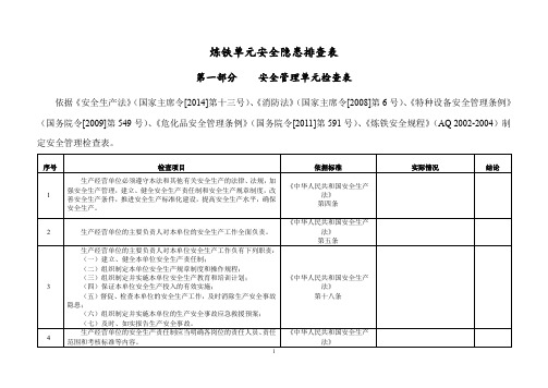 炼铁单元安全隐患排查表