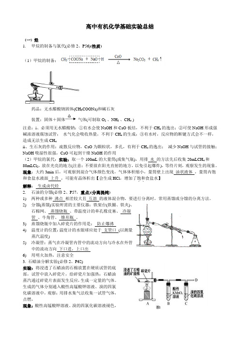 高中有机化学基础实验总结