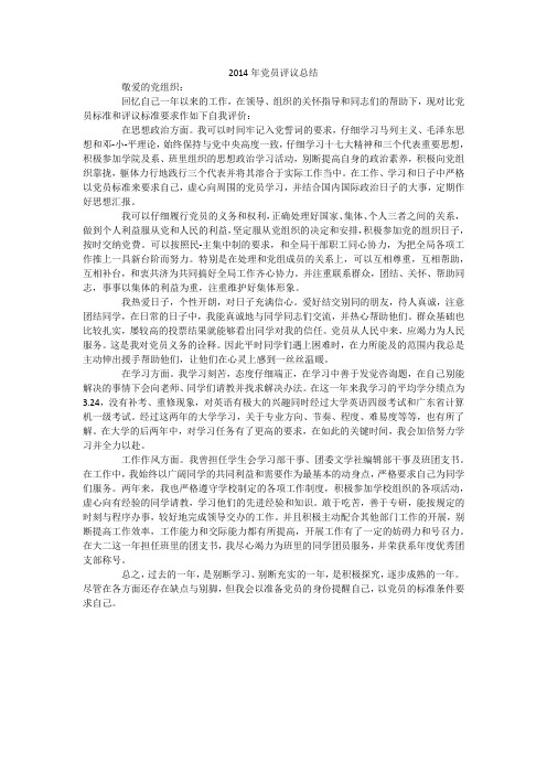 2014年党员评议总结