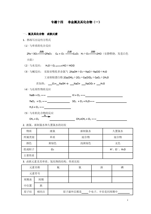 河南省商丘市第二十中学2018届高三第二轮复习化学教学案：21专题十四非金属及其化合物(一)