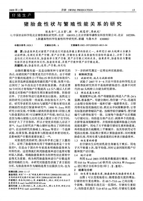 猪胎盘性状与繁殖性能关系的研究