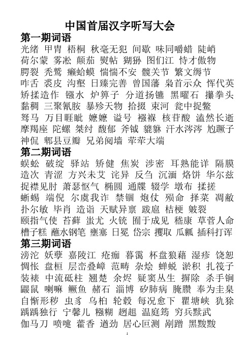 中国首届汉字听写大会所有词语