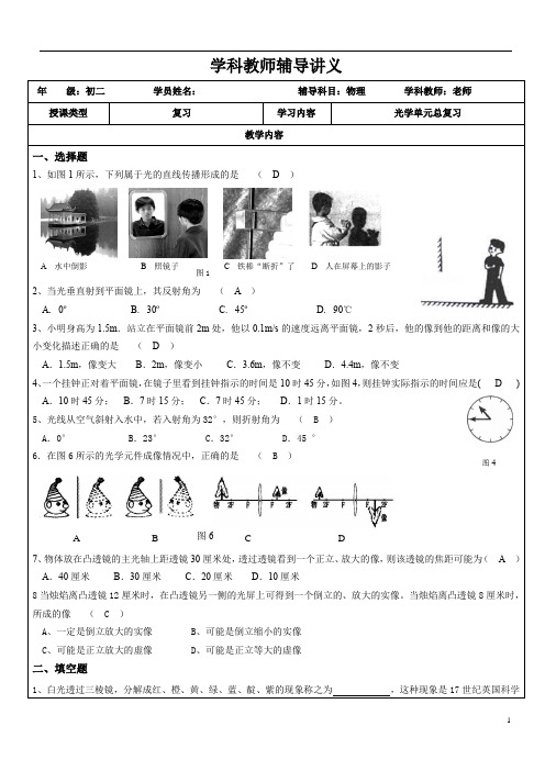 初中物理光学总复习专题