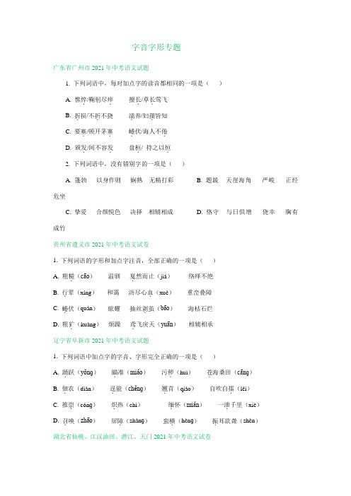 2021年全国部分地区中考语文试题精选汇编：字音字形专题(含解析)