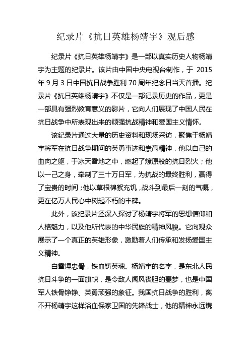纪录片《抗日英雄杨靖宇》观后感