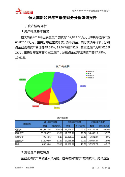 恒大高新2019年三季度财务分析详细报告