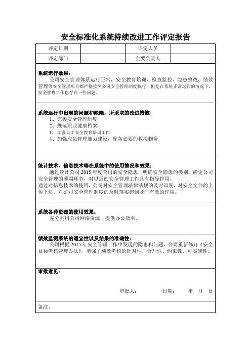安全标准化系统持续改进工作评定报告