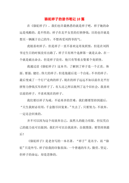 骆驼祥子的读书笔记10篇