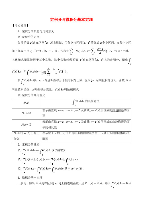 高考数学 考点突破——导数及其应用与定积分：定积分与微积分基本定理学案
