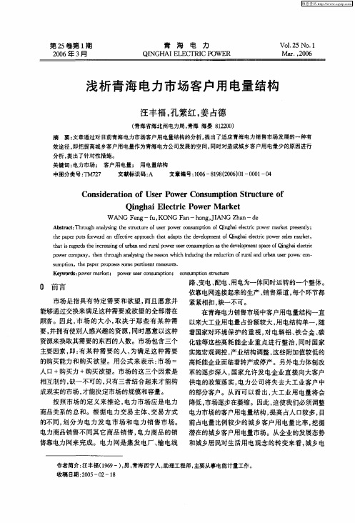 浅析青海电力市场客户用电量结构