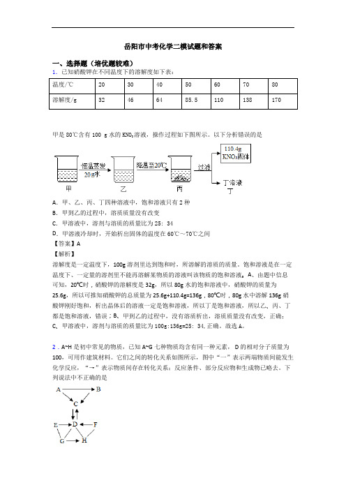 岳阳市中考化学二模试题和答案
