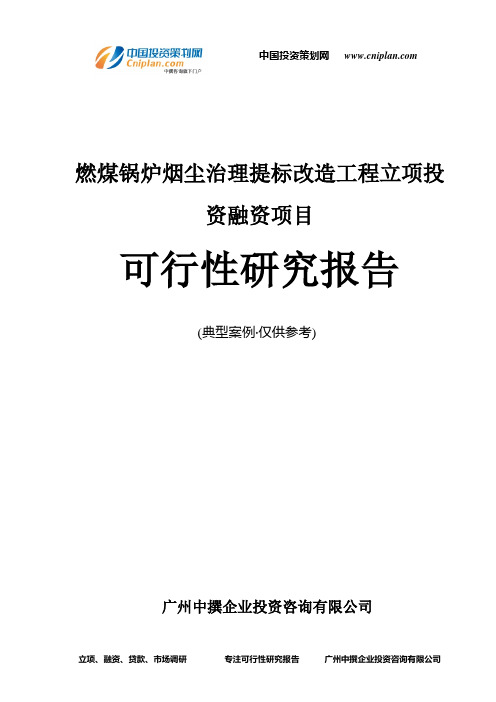 燃煤锅炉烟尘治理提标改造工程融资投资立项项目可行性研究报告(中撰咨询)
