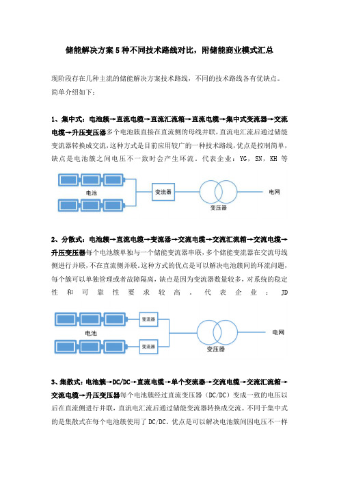 储能解决方案5种不同技术路线对比,附储能商业模式汇总