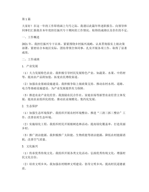 振兴专干年终述职报告(3篇)