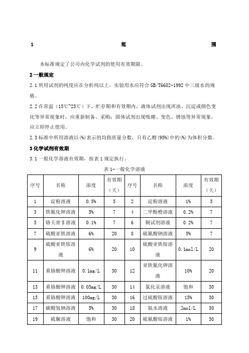 化学试剂有效期 标准