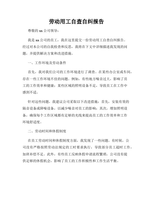 劳动用工自查自纠报告
