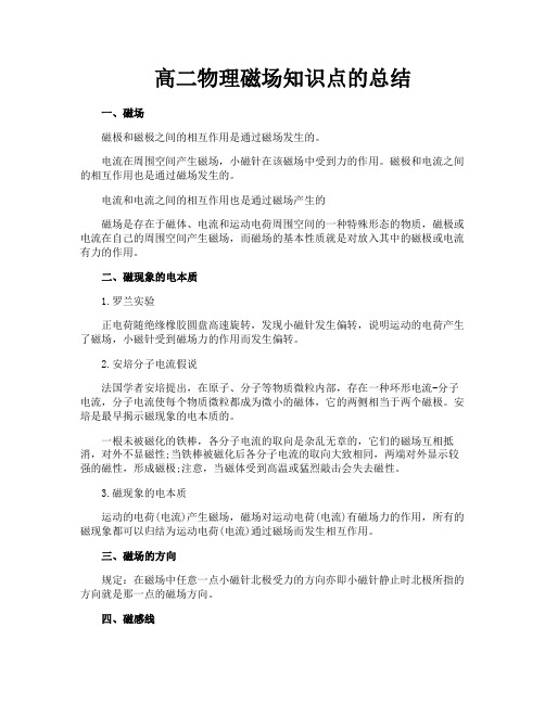 高二物理磁场知识点的总结