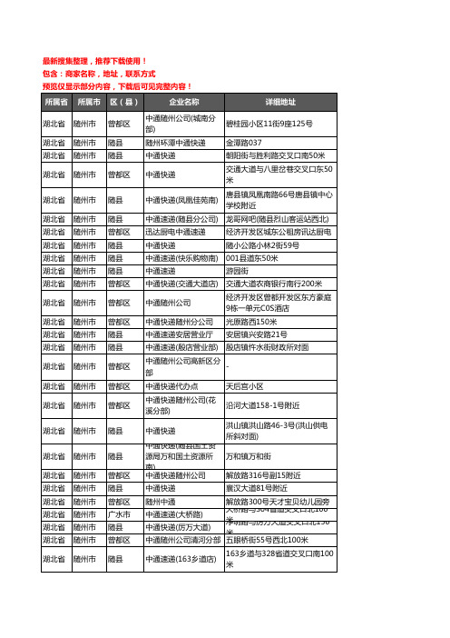 新版湖北省随州市中通快递企业公司商家户名录单联系方式地址大全37家
