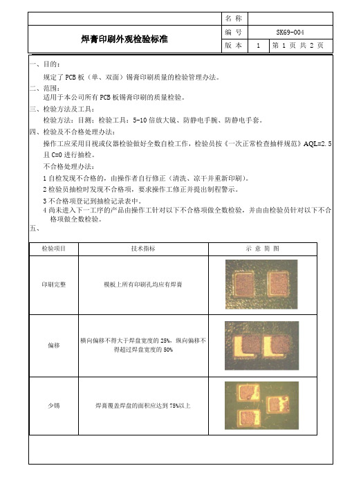 焊膏印刷外观检验标准