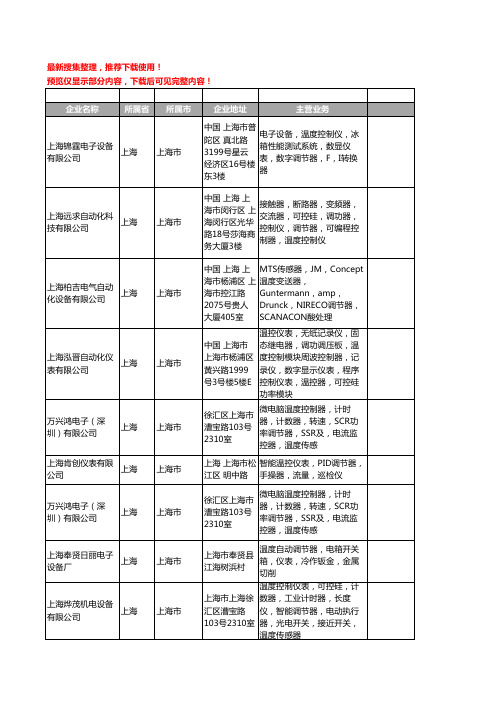 新版上海市温度调节器工商企业公司商家名录名单联系方式大全33家