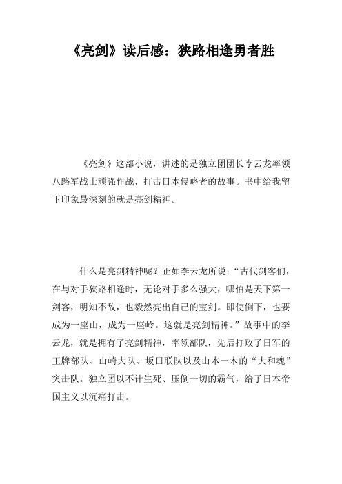 《亮剑》读后感：狭路相逢勇者胜