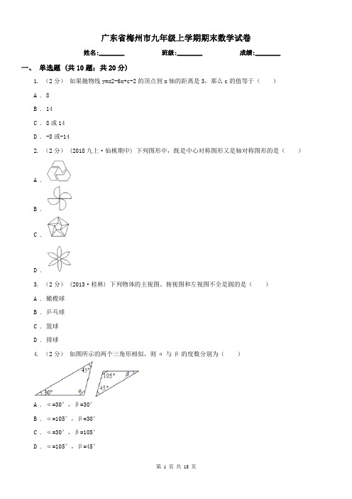 广东省梅州市九年级上学期期末数学试卷