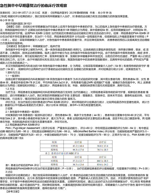 急性脑卒中早期康复治疗的临床疗效观察