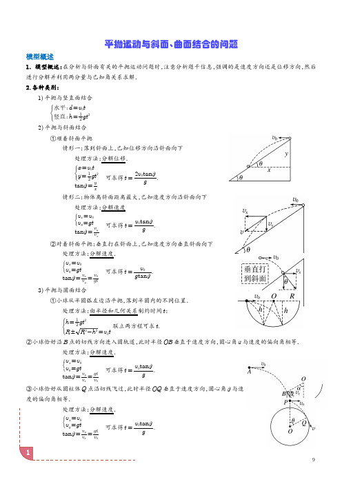 平抛运动与斜面、曲面结合的问题(解析版)--高考物理热点模型