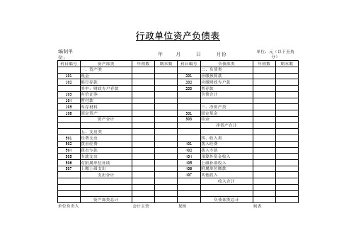 行政单位资产负债表 表格 XLS格式 