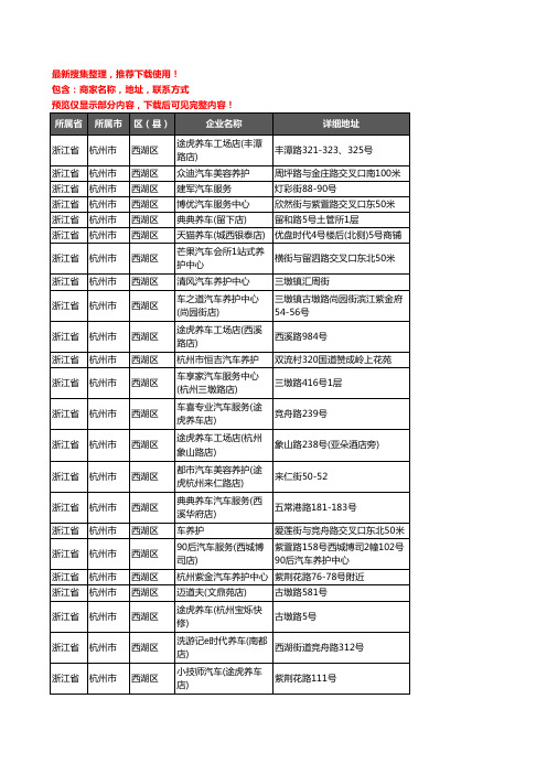 新版浙江省杭州市西湖区汽车保养企业公司商家户名录单联系方式地址大全46家
