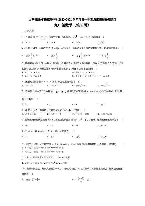 山东省滕州市张汪中学2020-2021学年度第一学期周末拓展提高练习九年级数学(第4周)(无答案)