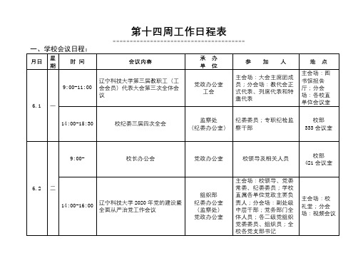 第十四周工作日程表【模板】