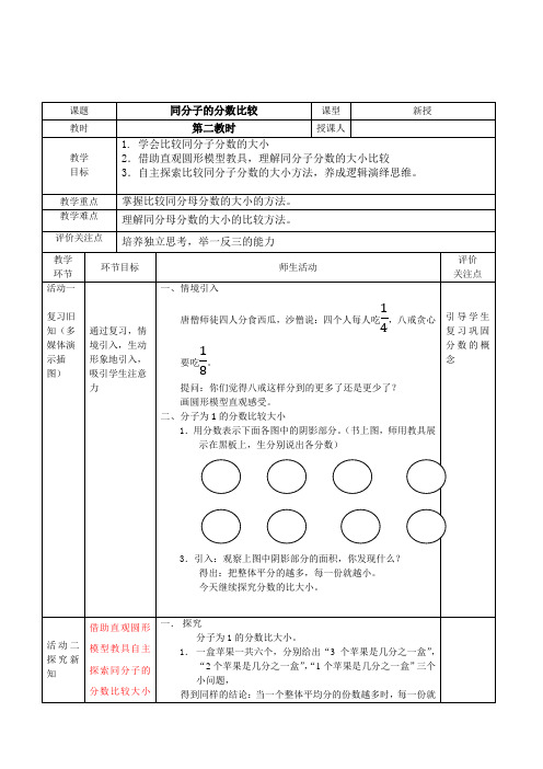 四年级上册数学教案分数的初步认识分数的大小比较同分子沪教版