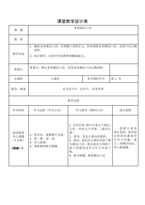 二年级上册数学教案-4.1 6的乘法口诀  ︳青岛版  