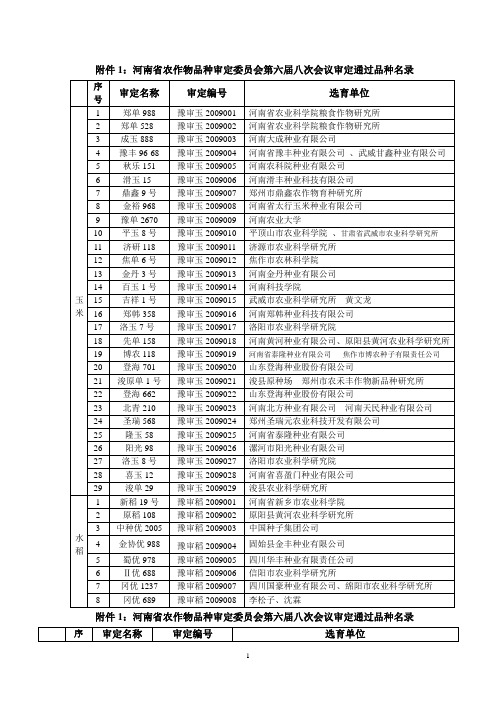 河南省农作物品种审定委员会第六届八次会议审定通过品种名录