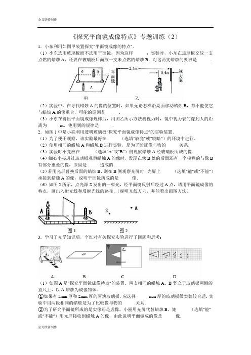 苏科版物理八年级上册《探究平面镜成像特点》专题训练(2)